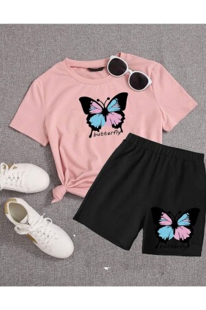 Renkli Kelebek Butterfly Baskılı Kız/erkek Çocuk Şort T-shirt Takım kkelebek1 - 1