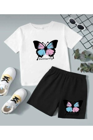 Renkli Kelebek Butterfly Baskılı Kız/Erkek Çocuk Şort T-Shirt Takım kkelebek1 - 1