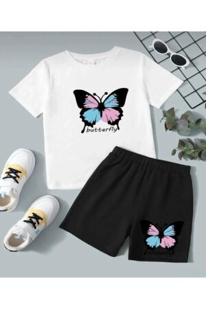 Renkli Kelebek Butterfly Baskılı Kız-Erkek Çocuk Şort T-Shirt Takım kkelebek1 - 1