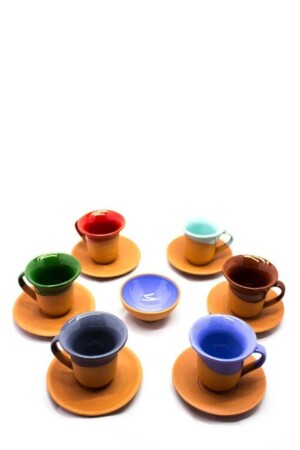 Renkli Toprak Fincan Seti 6lı Set - Avanos