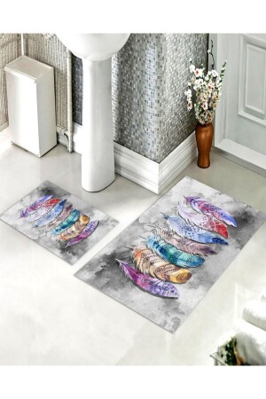 Renkli Tüy Desenli Banyo Halı Takımı (60x100-40x60) - Cp1096 CP1096-BNY - 1