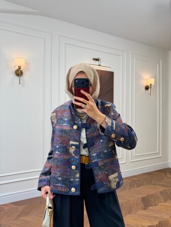 Retro Etnik Ceket - Lacivert - Nuuwears