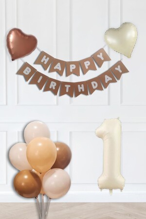 Retro-Farben-Geburtstagsparty-Set, Creme-Alter-Luftballons, Kraft-Banner-Ballonketten-Set - 1