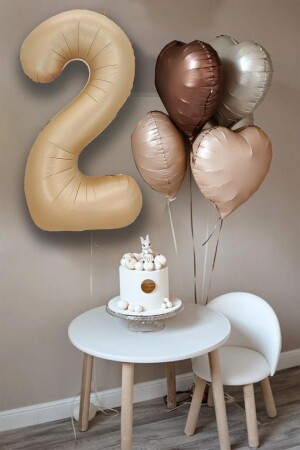 Retro Krem Karamel Kahve Kalpli Yaş Rakam Balon Seti Retro Doğum Günü Yaş Balon Seti - 1