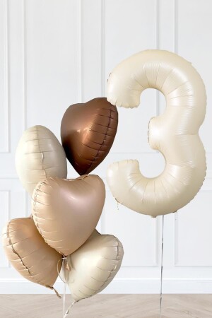 Retro Krem Yaş Balonlu Karamel Kahve Kalpli Retro Doğum Günü Yaş Balon Seti - Pekshop