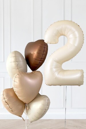 Retro Krem Yaş Balonlu Karamel Kahve Kalpli Retro Doğum Günü Yaş Balon Seti - Pekshop
