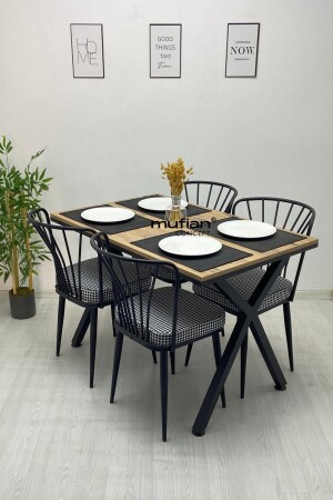 REX Esstisch-Set mit Metallbeinen, Kiefernholz, 80 x 120 cm, Küchentisch-Set, Balkontisch-Set, MUF-YMT-REX-80120 - 1