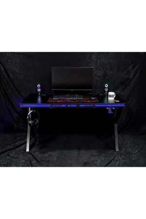 Rgb Işıklı 140x70cm Bıfold Oyuncu Yayıncı Masası Bardaklık Kulaklık Demir Ayak BFLD - 4