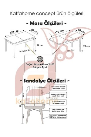 Riff Aytaşı 80 x 130 cm ausziehbarer Esstisch – Tisch- und Stuhlset für 6 Personen – Grau - 8