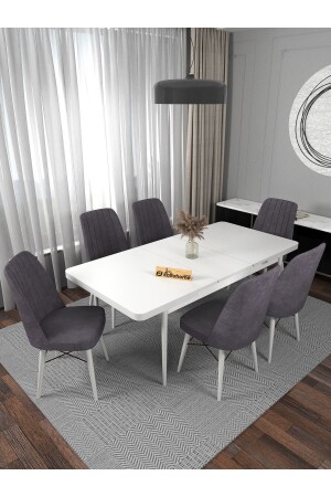 Riff Aytaşı 80x130 Cm Açılır Yemek Masası - 6 Kişilik Masa Sandalye Takımı - Gri - Kaffahome