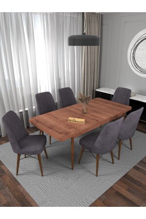 Riff Sümela 80x130 Cm Açılabilir 6 Kişilik , Yemek Masası , Yemek Masası Takımı - Gri SMLYM002 - Kaffahome