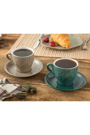 Rila Stoneware 2'li Çay Fincanı Takımı 250 Ml Bej - Yeşil 10035547 - 1