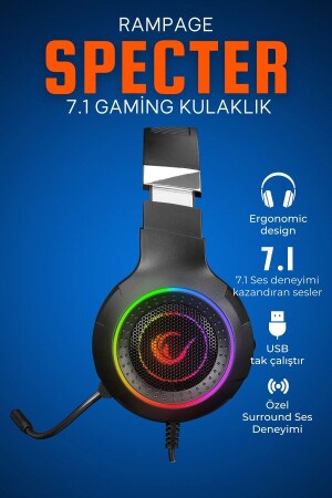 Rm-k56 Spectre USB 7. 1 RGB-Gaming-Headset mit Mikrofon Gaming-Headset PS4 Metallschlitten ST11924 - 3