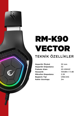 Rm-k90 Vector Siyah Rgb Led 3.5mm Gaming Mikrofonlu Oyuncu Kulaklığı RM-K90 - 8