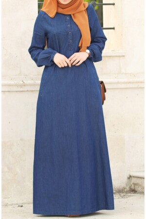 Robe Geknöpftes Hijab-Jeanskleid Marineblau 1334 - 3