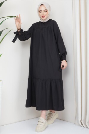 Robe-Kleid mit gebundenen Ärmeln, Schwarz - 3