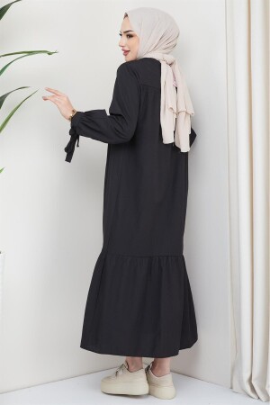 Robe-Kleid mit gebundenen Ärmeln, Schwarz - 5