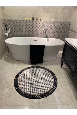 Robert Checkerboard Pattern Fransless Round Bath Mat - Black Size 100x100 BATHROOM-MGZ-ROBERT - 3