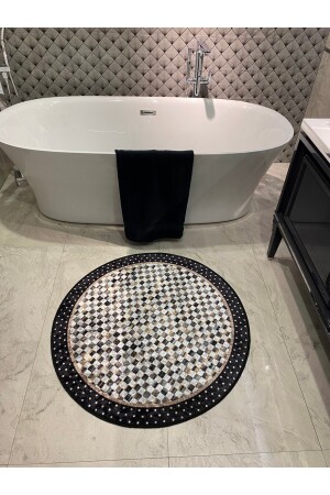 Robert Checkerboard Pattern Fransless Round Bath Mat - Black Size 100x100 BATHROOM-MGZ-ROBERT - 4