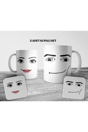 Roblox Man & Woman Face 2-teiliges Tassen-, Becher- und Untersetzer-Set - 1