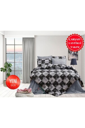 Rod Striped Square Young Room Bed Sheet Elastic Single Duvet Cover Set GrayWhiteChecked - 1