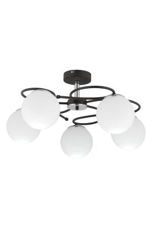 Rodonit 5 Stück Schwarz Chrom Weiß Glas Moderne Pendelleuchte Junges Zimmer Schlafzimmer Retro Wohnzimmer Kronleuchter 3952-05-CH-BL-01 - 3