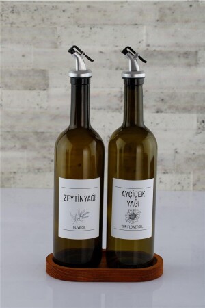 Rohe Set mit 2 auslaufsicheren 500-ml-Ölflaschen/Saucenschüsseln und Ständer aus grünem Glas (verschiedene Etikettenoptionen) 1000490 - 1