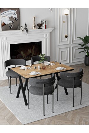 Rolls Teddy Sandalye Yemek Masası Mutfak Masası 4 Kişilik Masa Sandalye Takımı(BUKLE KUMAŞ) - 2