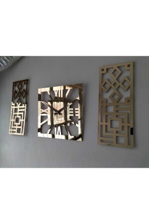 Roma Rakamlı Modern & Şık Tasarım Mdf Üzeri Gold Renk Aynalı Pleksi 3lü Duvar Saat Seti 40x 40 Zyk384065013 - 2