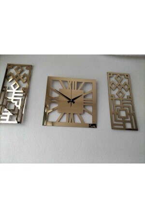 Roma Rakamlı Modern & Şık Tasarım Mdf Üzeri Gold Renk Aynalı Pleksi 3lü Duvar Saat Seti 40x 40 Zyk384065013 - 3