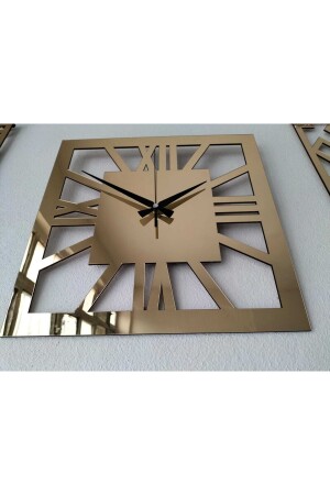 Roma Rakamlı Modern & Şık Tasarım Mdf Üzeri Gold Renk Aynalı Pleksi 3lü Duvar Saat Seti 40x 40 Zyk384065013 - 4