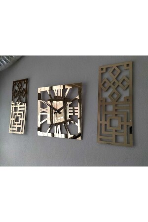 Roma Rakamlı Modern & Şık Tasarım Mdf Üzeri Gold Renk Aynalı Pleksi 3lü Duvar Saat Seti 40x 40 Zyk384065013 - 1