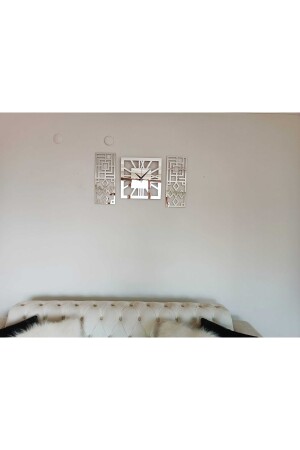 Roma Rakamlı Modern & Şık Tasarım Mdf Üzeri Gümüş Renk Aynalı Pleksi 3lü Duvar Saat Seti Zyk384065043 - 9