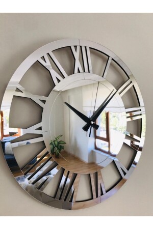 Roma Rakamlı Modern & Şık Tasarım Mdf Üzeri Gümüş Renk Aynalı Pleksi Duvar Saati 40x40 Cm - Genel Markalar