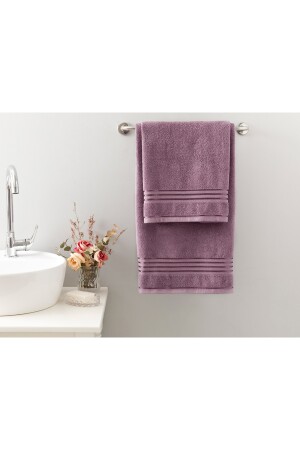 Romantic Stripe Floşlu Banyo Havlusu Takımı Mürdüm 10030912 - 2