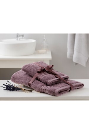 Romantic Stripe Floşlu Banyo Havlusu Takımı Mürdüm 10030912 - 3