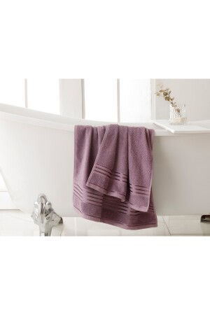 Romantic Stripe Floşlu Banyo Havlusu Takımı Mürdüm 10030912 - 4