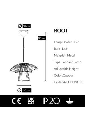 Root Özel Tasarım Tel Sarkıt Modern Bakır Avize 142PL1.10BR.03 - 5