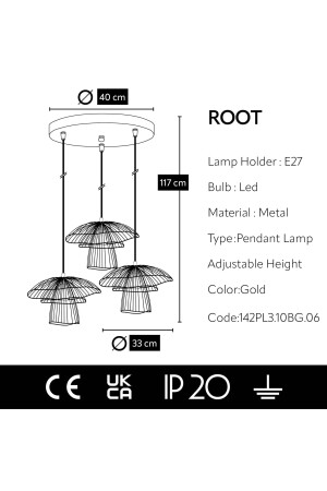 Root Special Design Draht-Pendelleuchte, moderner goldener Kronleuchter 142PL3. 10BG. 06 - 6