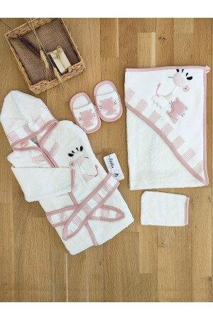 Rosa Bademantel-Set für Babys, Handtuch-Set, 100 % Baumwollstoff, STL5036 - 4