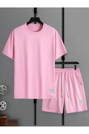 Rosa bedruckter Oversize-Anzug für Damen mit Shorts oben und unten - 1