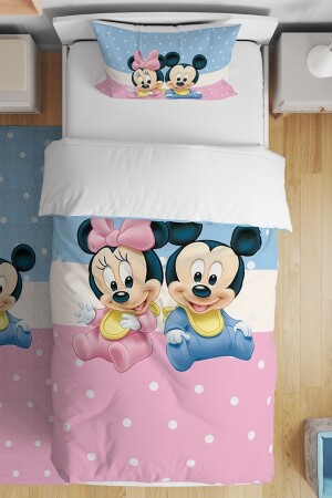 Rosa-blaues Mickey-Minnie-gemustertes Einzel-Baby-Kinderbettwäsche-Set evnev00138 - 1