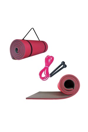 Rosa doppelseitige Yogamatte und Sportmatte 15 mm + Springseil Einzelgröße Pilates 180 x 60 15 mm - 1