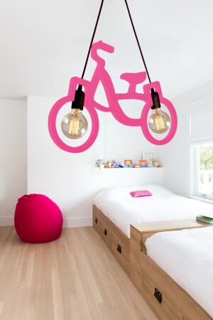 Rosa Fahrrad-Pendelleuchte aus Holz, Kronleuchter aus Holz, luxuriös, rustikal, modern, dekorativ, für Mädchenzimmer, Kronleuchter PMBBİS001 - 3