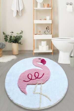 Rosa Flamingo Runder 90 x 90 cm Badezimmerteppich, waschbar, rutschfeste Unterseite 8694545033702 - 1