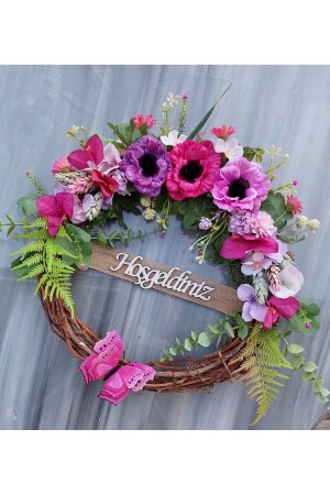 Rosa floraler Türschmuck mit Hortensien und Rosen – Blumentür-Accessoire Türkranz 579 - 2