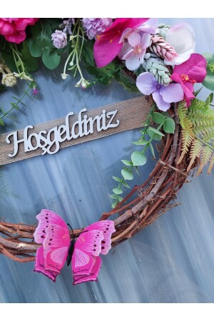 Rosa floraler Türschmuck mit Hortensien und Rosen – Blumentür-Accessoire Türkranz 579 - 6