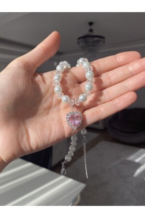 Rosa Herz-Halskette mit Perle und glänzendem Stein pinkylady156 - 2
