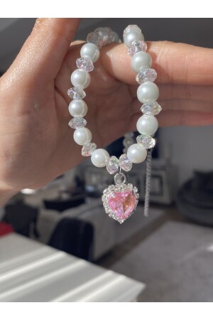 Rosa Herz-Halskette mit Perle und glänzendem Stein pinkylady156 - 3