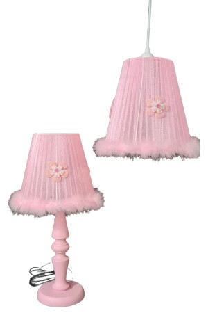 Rosa Holzbein-Kronleuchter-Lampenschirm-Set für Mädchen im Babyzimmer 89665 - 2